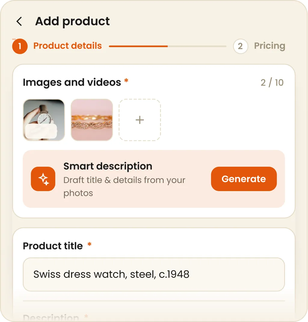 Add product screen with smart description